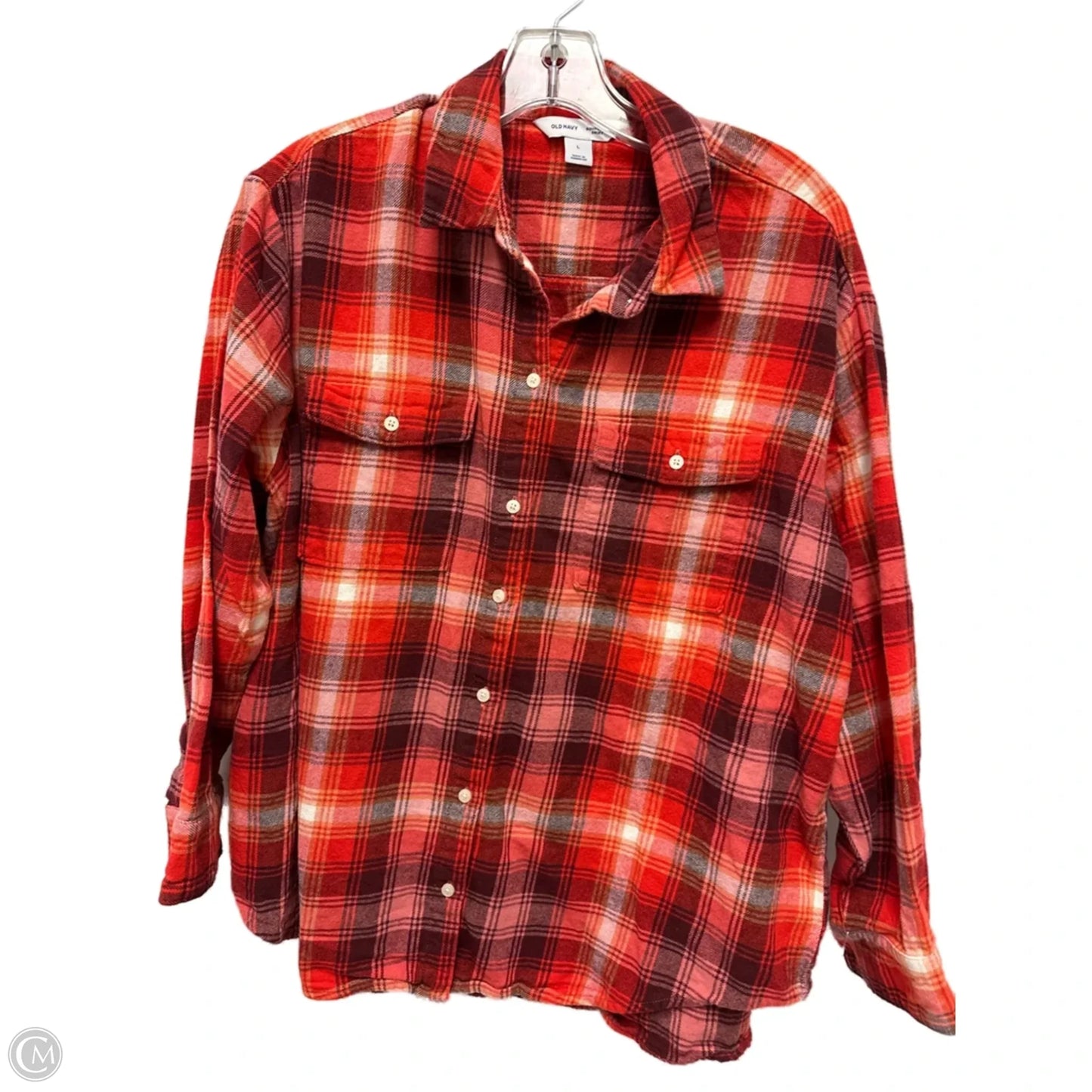 Blouse Long Sleeve By Old Navy In Orange & Red, Size: L