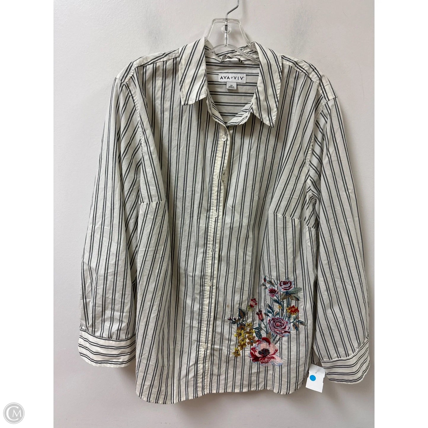 Blouse Long Sleeve By Ava & Viv In Striped Pattern, Size: 2x