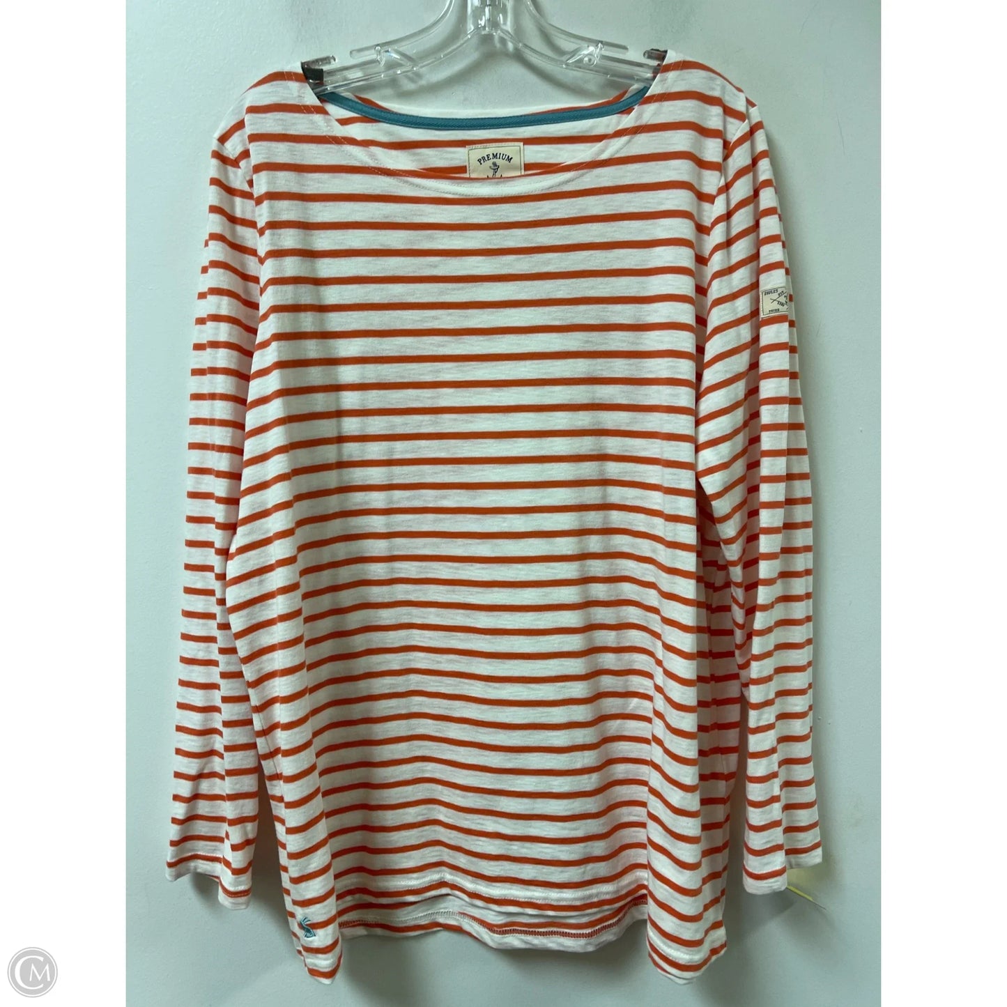 Top Long Sleeve By Joules In Orange & White, Size: Xl