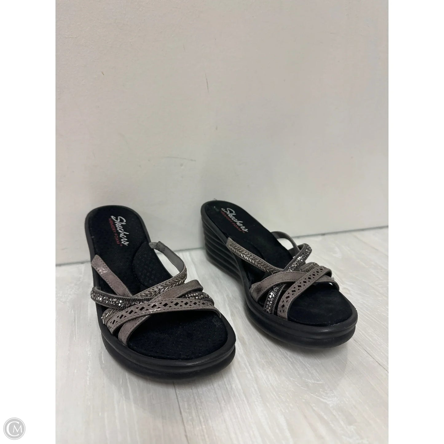 Sandals Heels Wedge By Skechers In Black, Size: 6.5