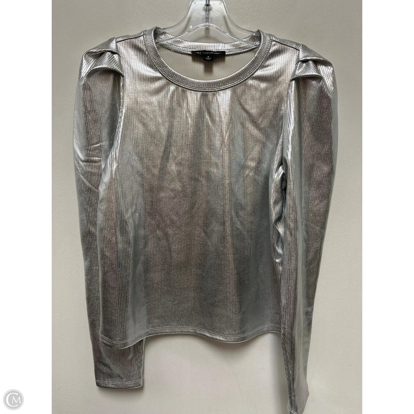 Top Long Sleeve By Inc In Silver, Size: M