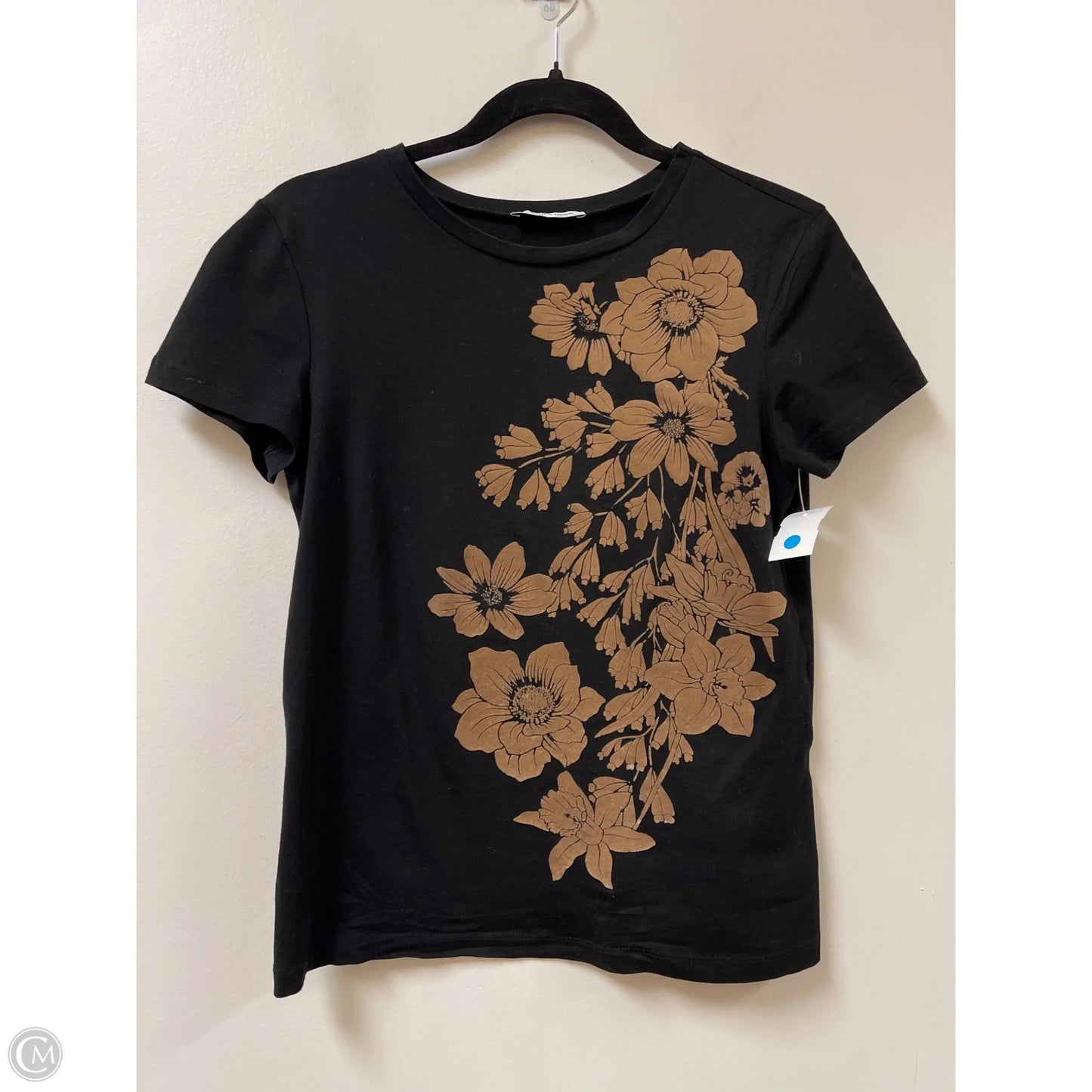 Top Short Sleeve By Zara In Black & Brown, Size: S