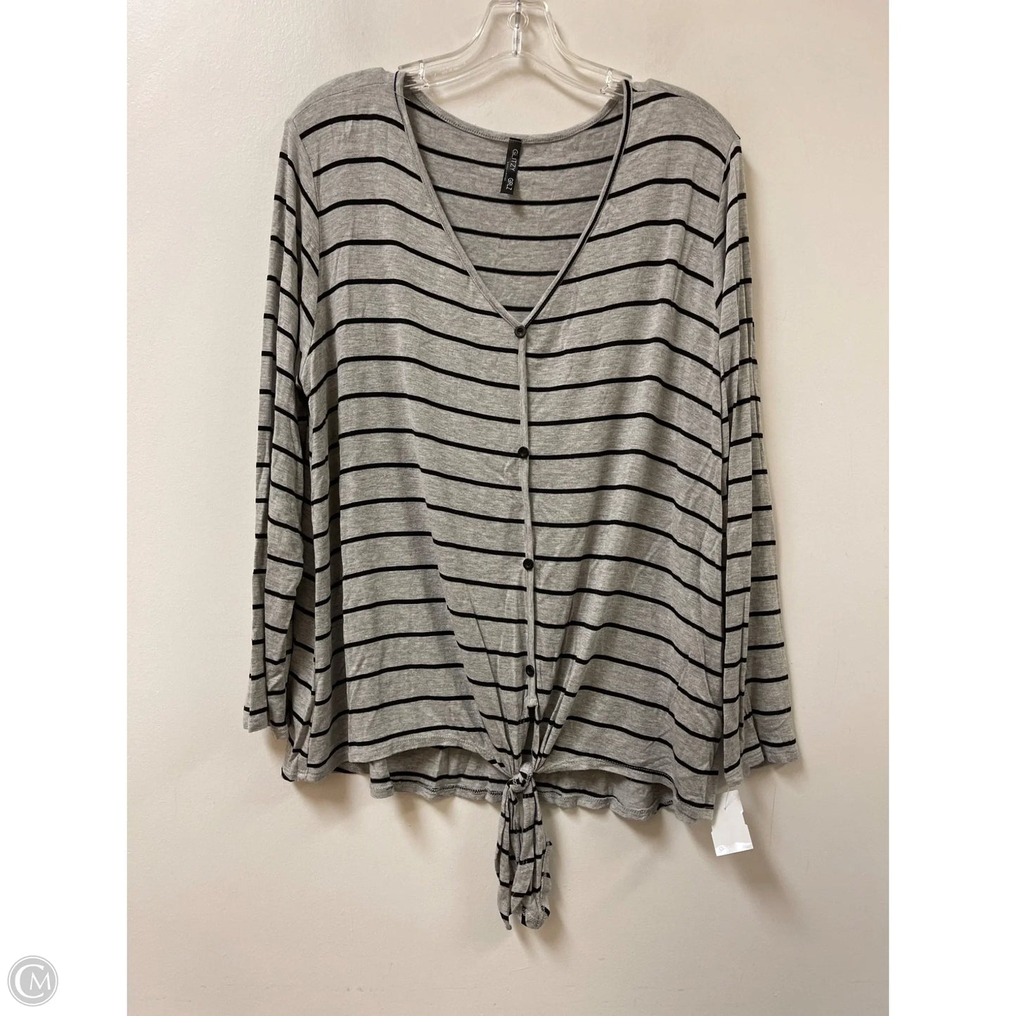 Blouse Long Sleeve By Glitzy Girlz In Grey, Size: 1x