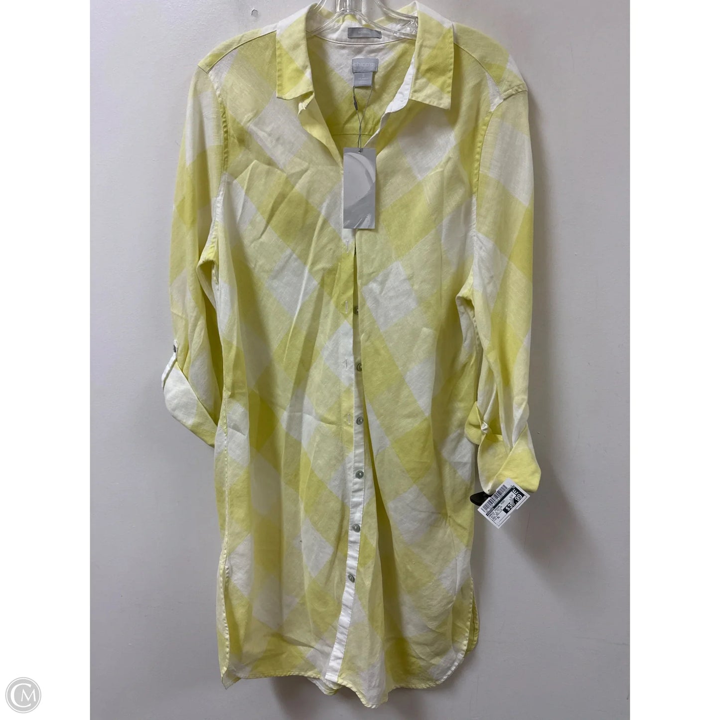 Dress Casual Midi By Chicos In White & Yellow, Size: Xl