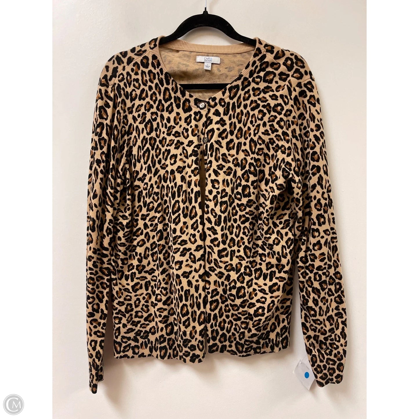 Sweater Cardigan By Croft And Barrow In Animal Print, Size: L