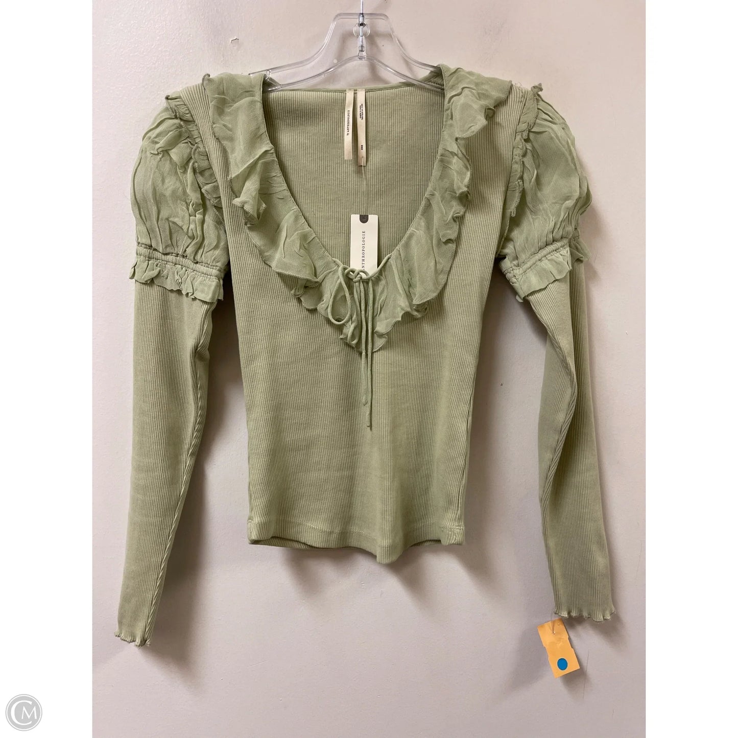Top Long Sleeve By Anthropologie In Green, Size: Xxs