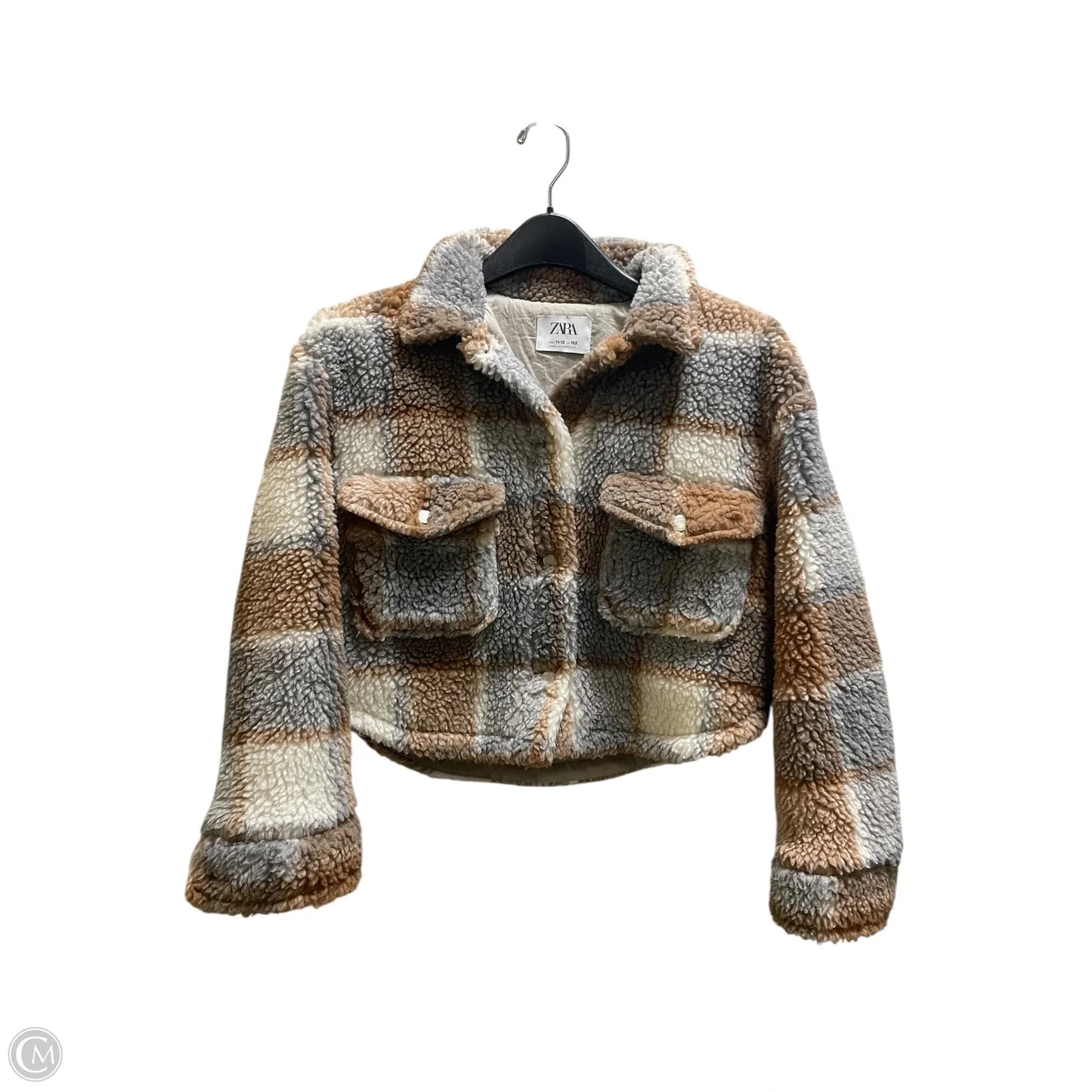 Jacket Faux Fur & Sherpa By Zara In Plaid Pattern, Size: M