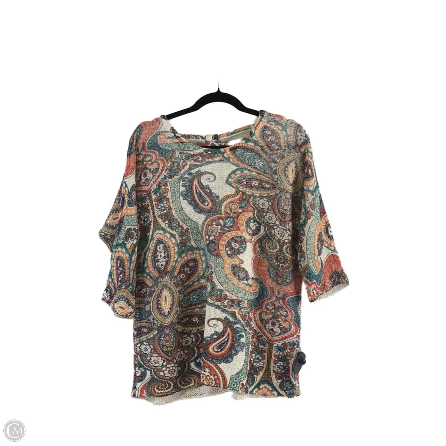 Top 3/4 Sleeve By Chicos In Green & Tan, Size: Mp