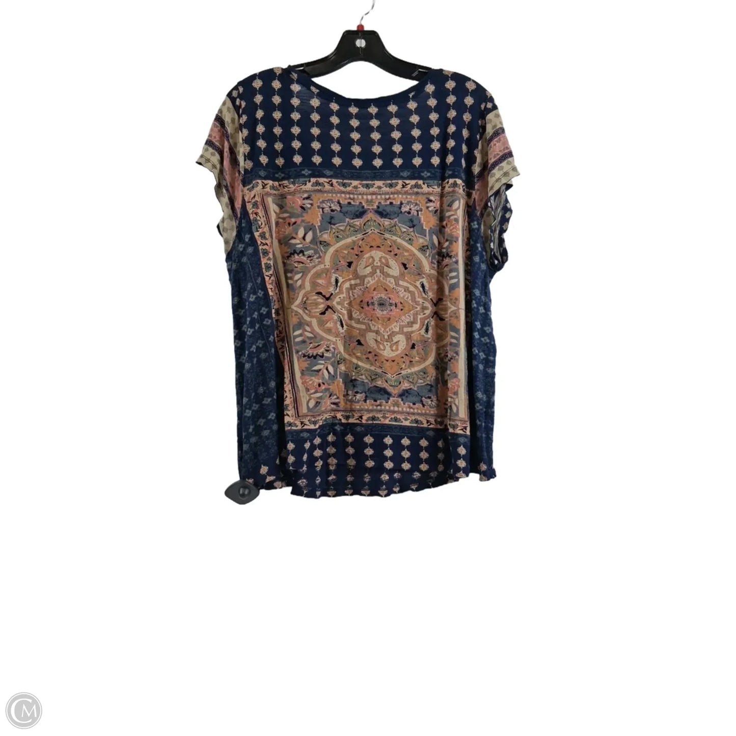 Top Short Sleeve By Lucky Brand In Blue & Cream, Size: 2x