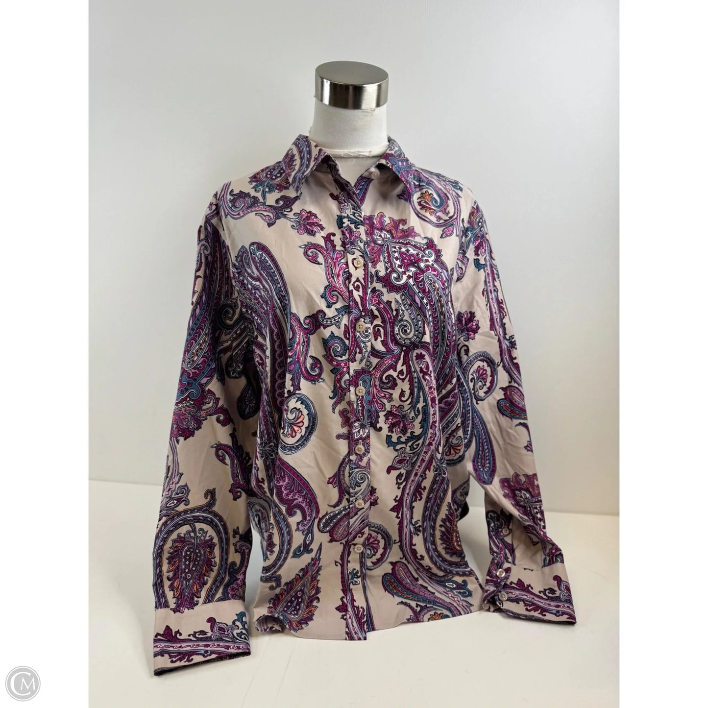 Top Long Sleeve By Chicos In Cream & Purple, Size: Xl