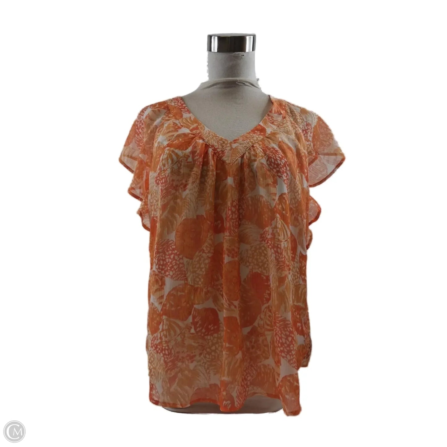 Top Short Sleeve By Loft In Orange & White, Size: S