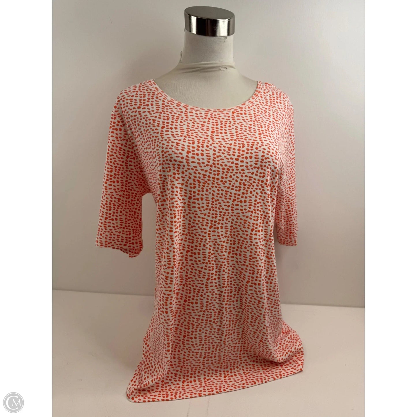 Top Short Sleeve By Chicos In Orange & White, Size: L