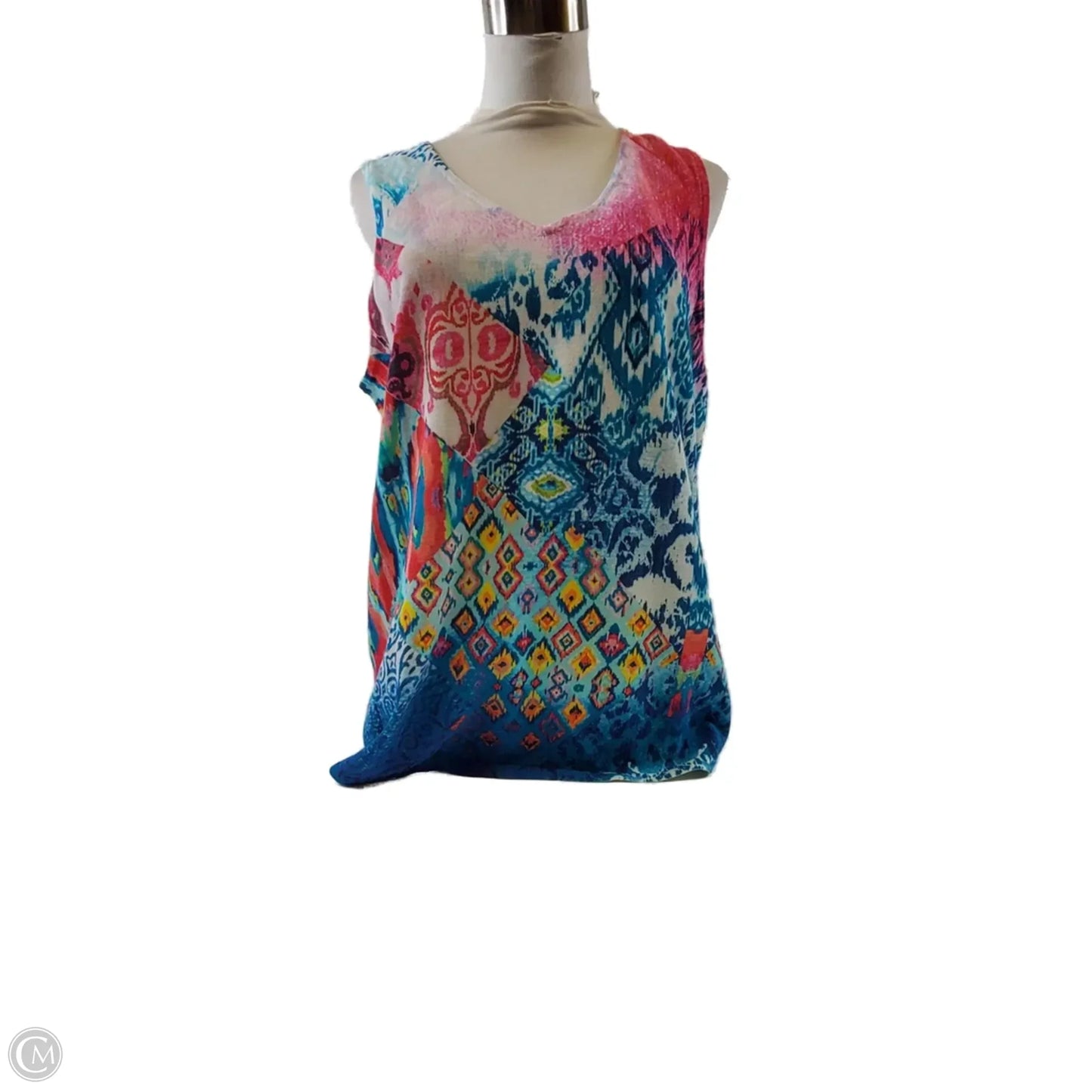 Top Sleeveless By Chicos In Blue & Pink, Size: L
