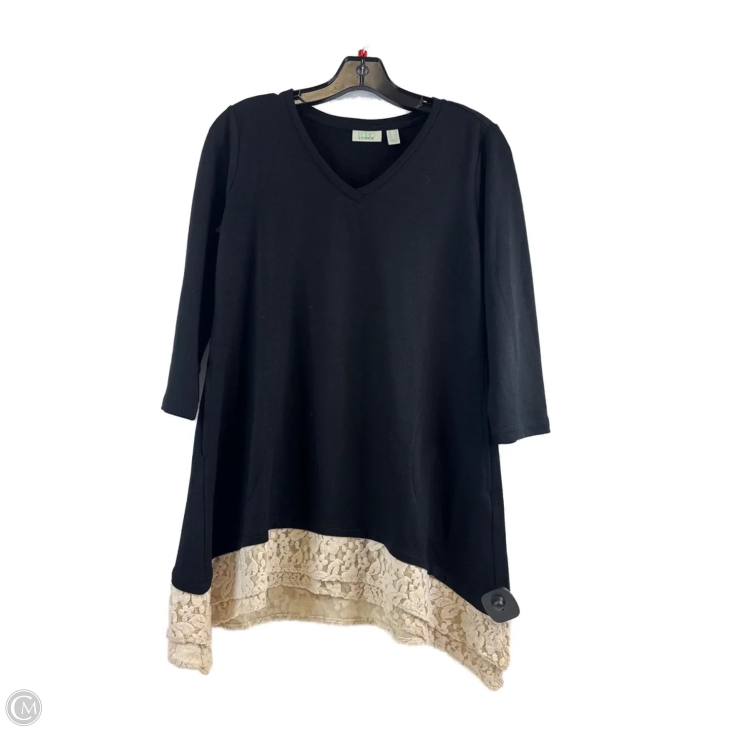 Tunic 3/4 Sleeve By Logo In Black & Cream, Size: Xs