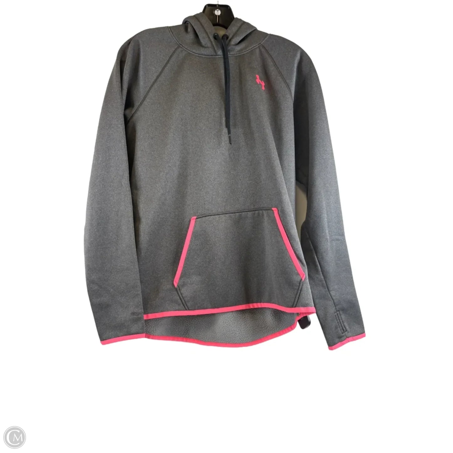 Athletic Sweatshirt Hoodie By Under Armour In Grey & Pink, Size: M