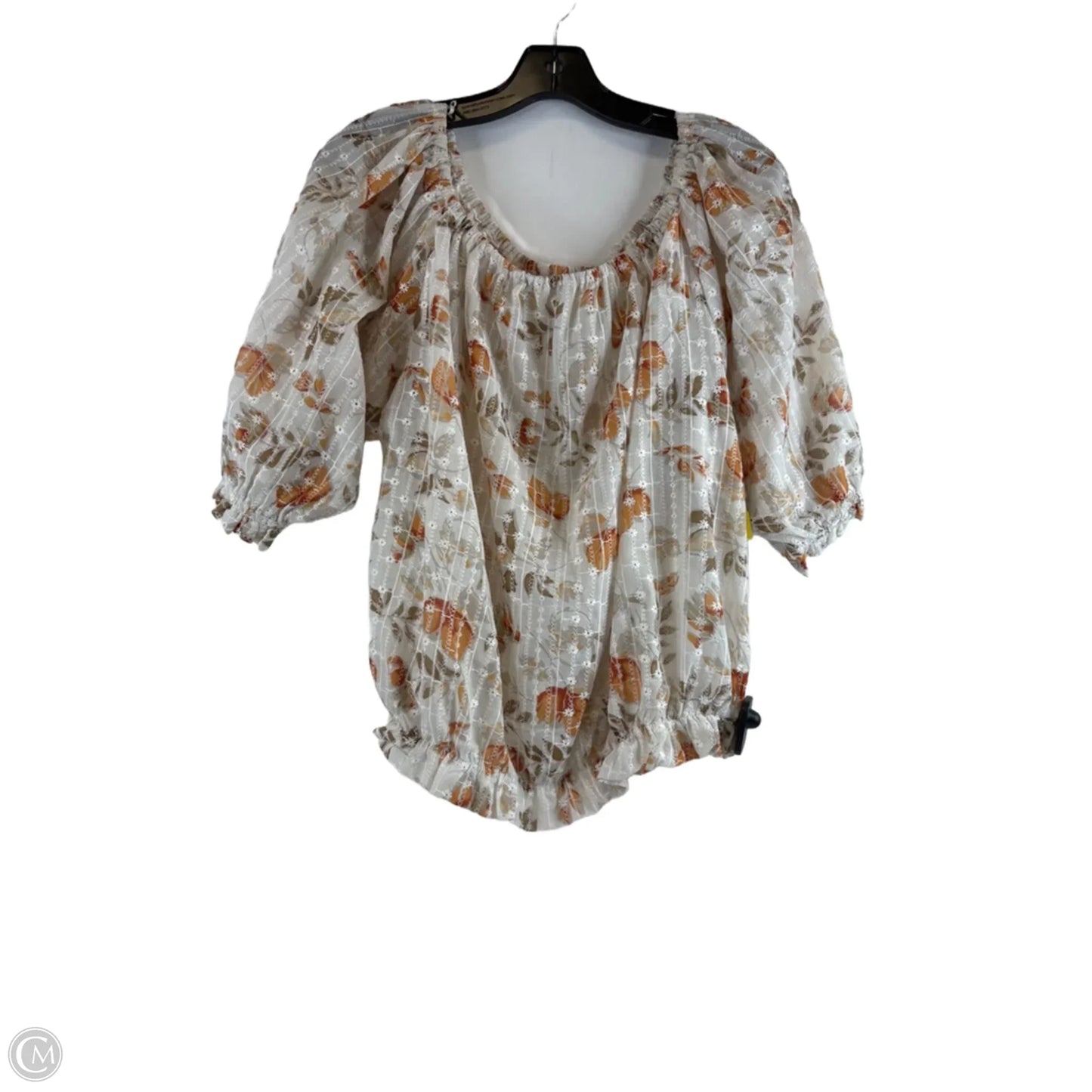 Top Short Sleeve By Solitaire In Orange & White, Size: L