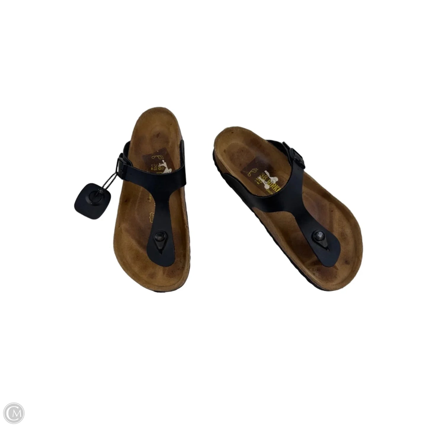 Sandals Flats By Birkenstock In Black & Tan, Size: 7