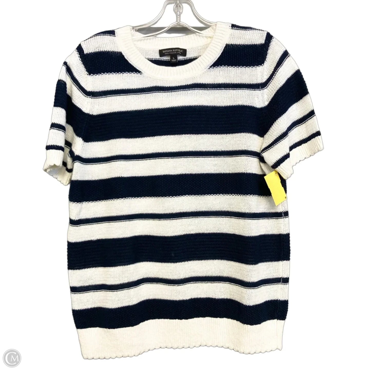 Sweater Short Sleeve By Banana Republic In Blue & White, Size: L