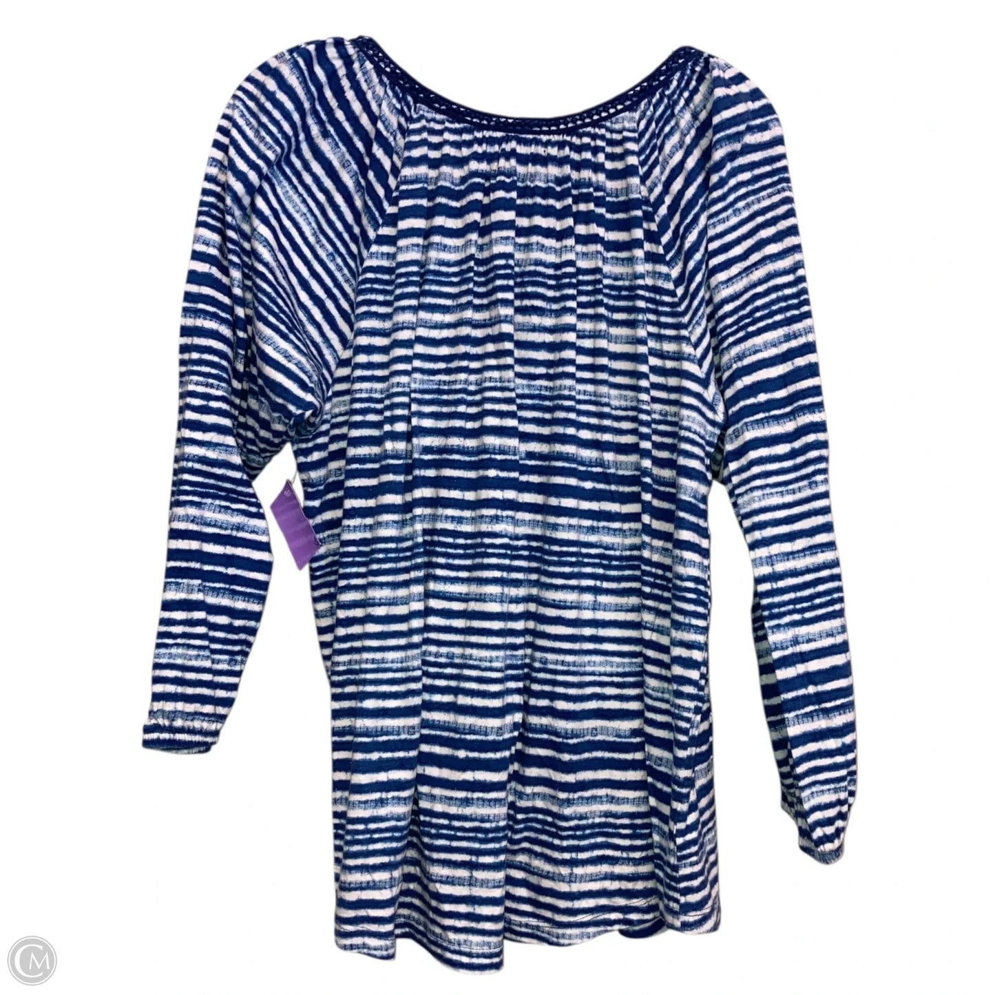 Top Long Sleeve By Chaps In Blue & White, Size: L