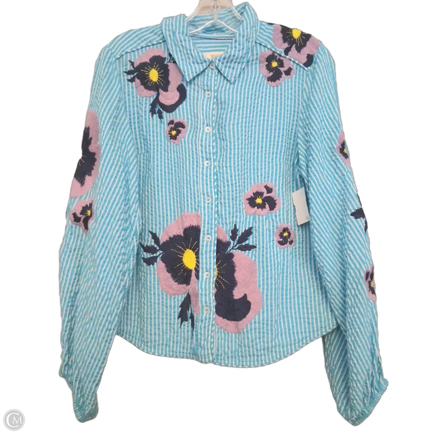 Top Long Sleeve By Maeve In Blue & White, Size: S