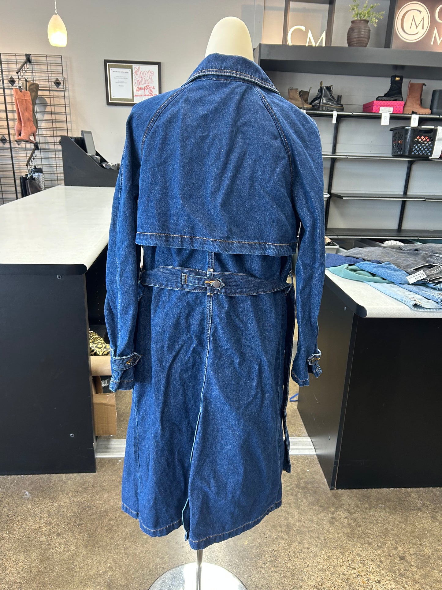 Coat Trench Coat By Universal Thread In Blue Denim, Size:S