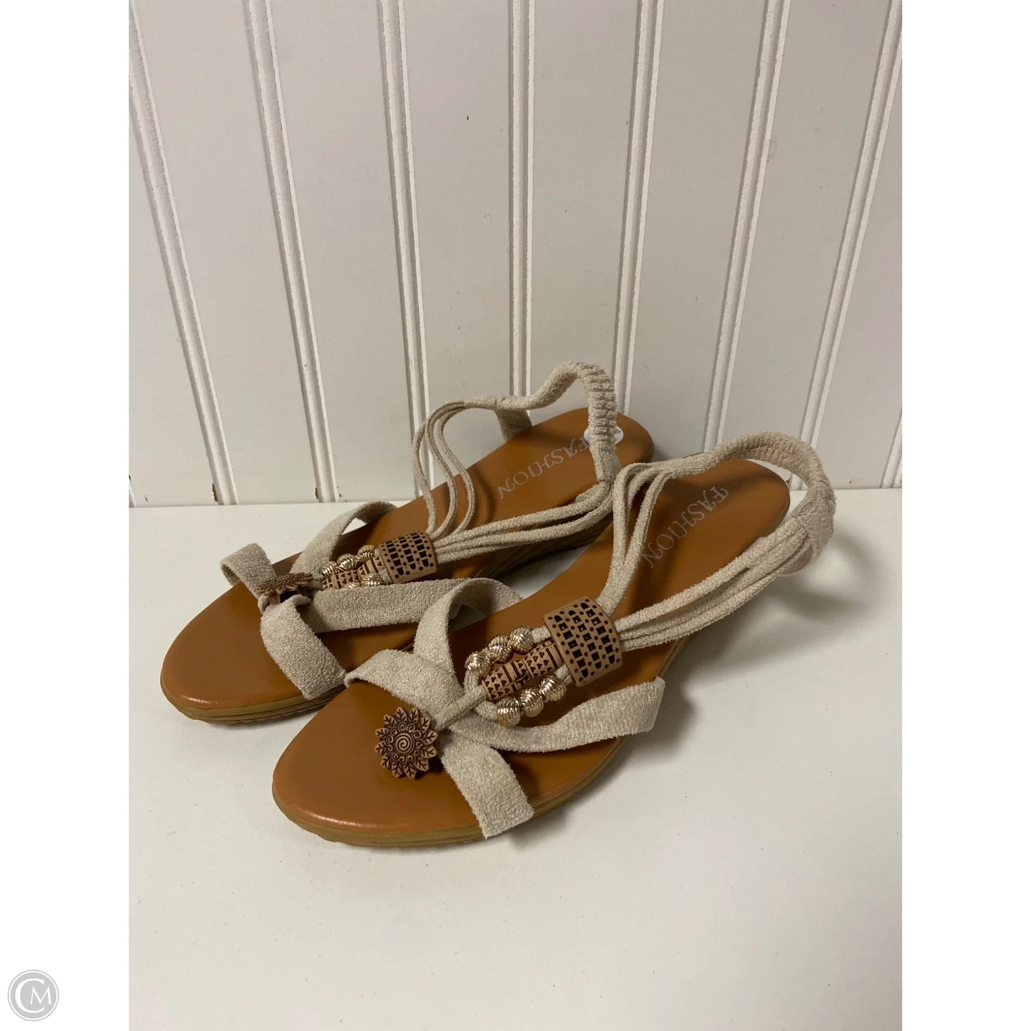 Sandals Heels Wedge By Clothes Mentor In Beige, Size: 7.5