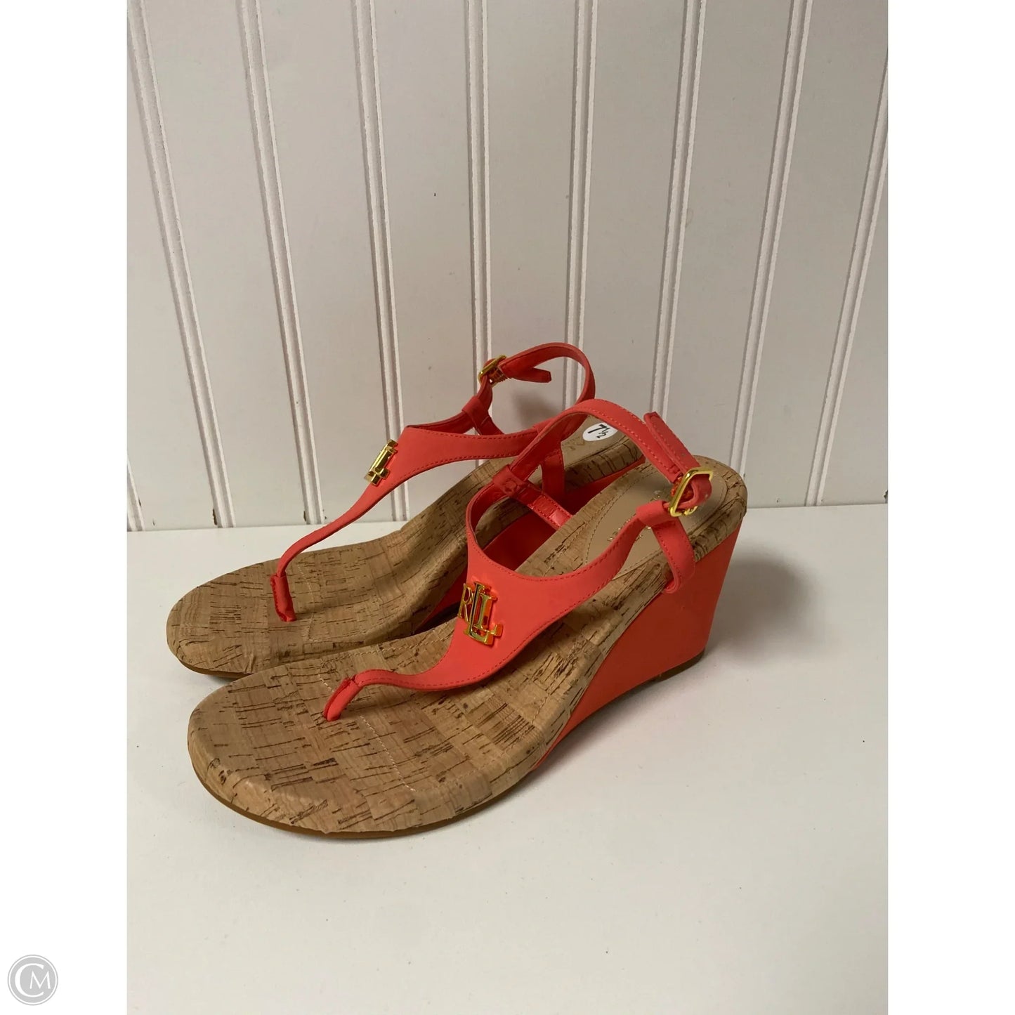 Sandals Heels Wedge By Lauren By Ralph Lauren In Orange, Size: 7.5
