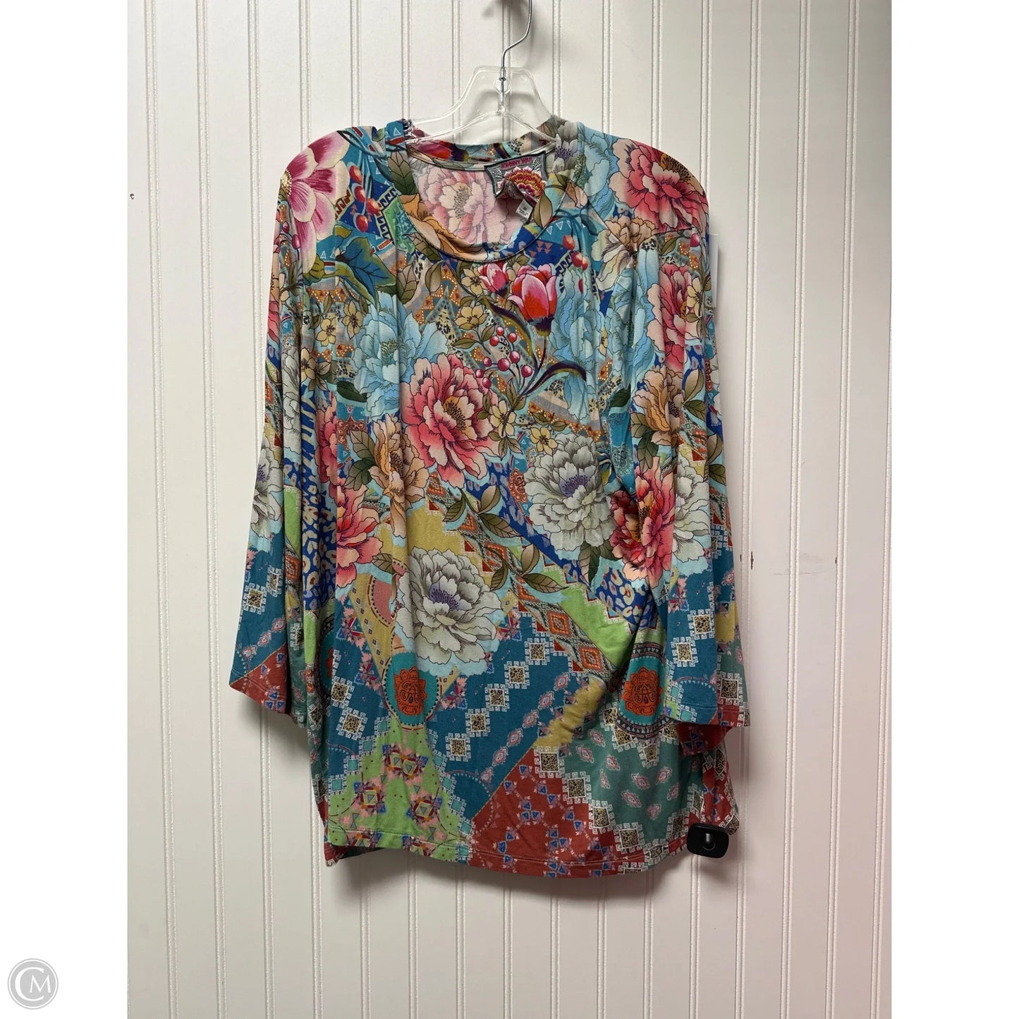 Top 3/4 Sleeve By Johnny Was In Multi-colored, Size: 2x