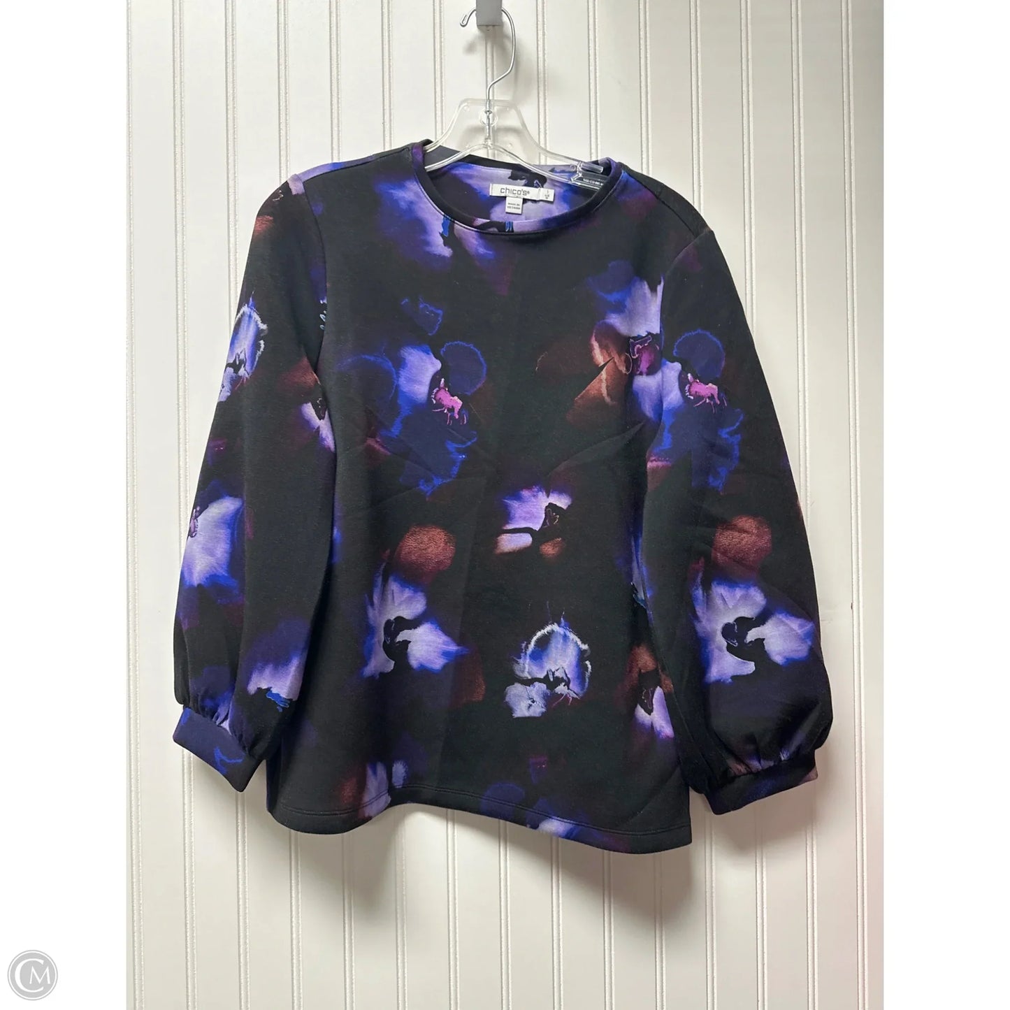 Sweater By Chicos In Black & Purple, Size: M