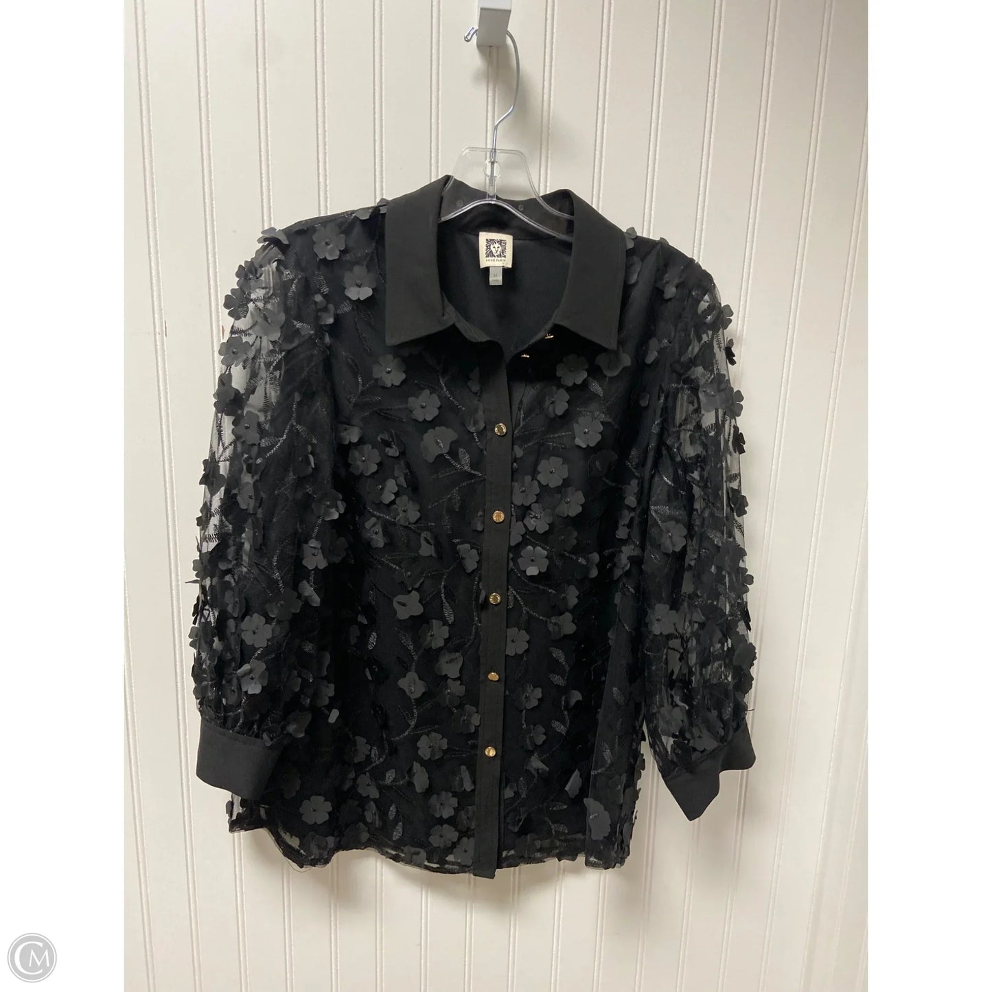 Top Long Sleeve By Anne Klein In Black, Size: M