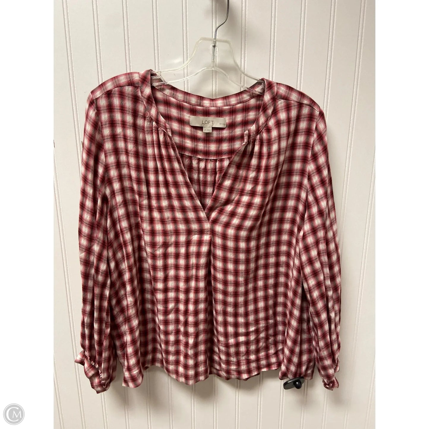 Top Long Sleeve By Loft In Plaid Pattern, Size: Lp