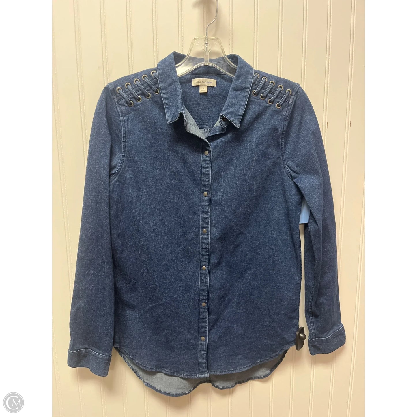 Top Long Sleeve By Calvin Klein In Blue Denim, Size: M