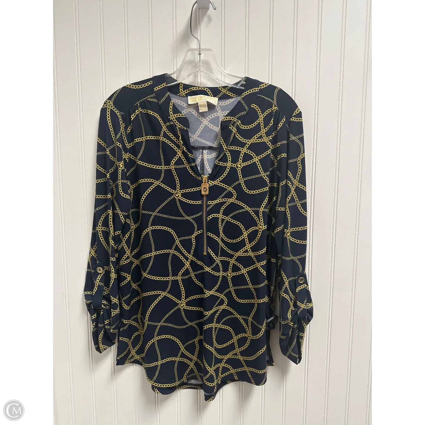 Top 3/4 Sleeve By Michael By Michael Kors In Blue & Gold, Size: S
