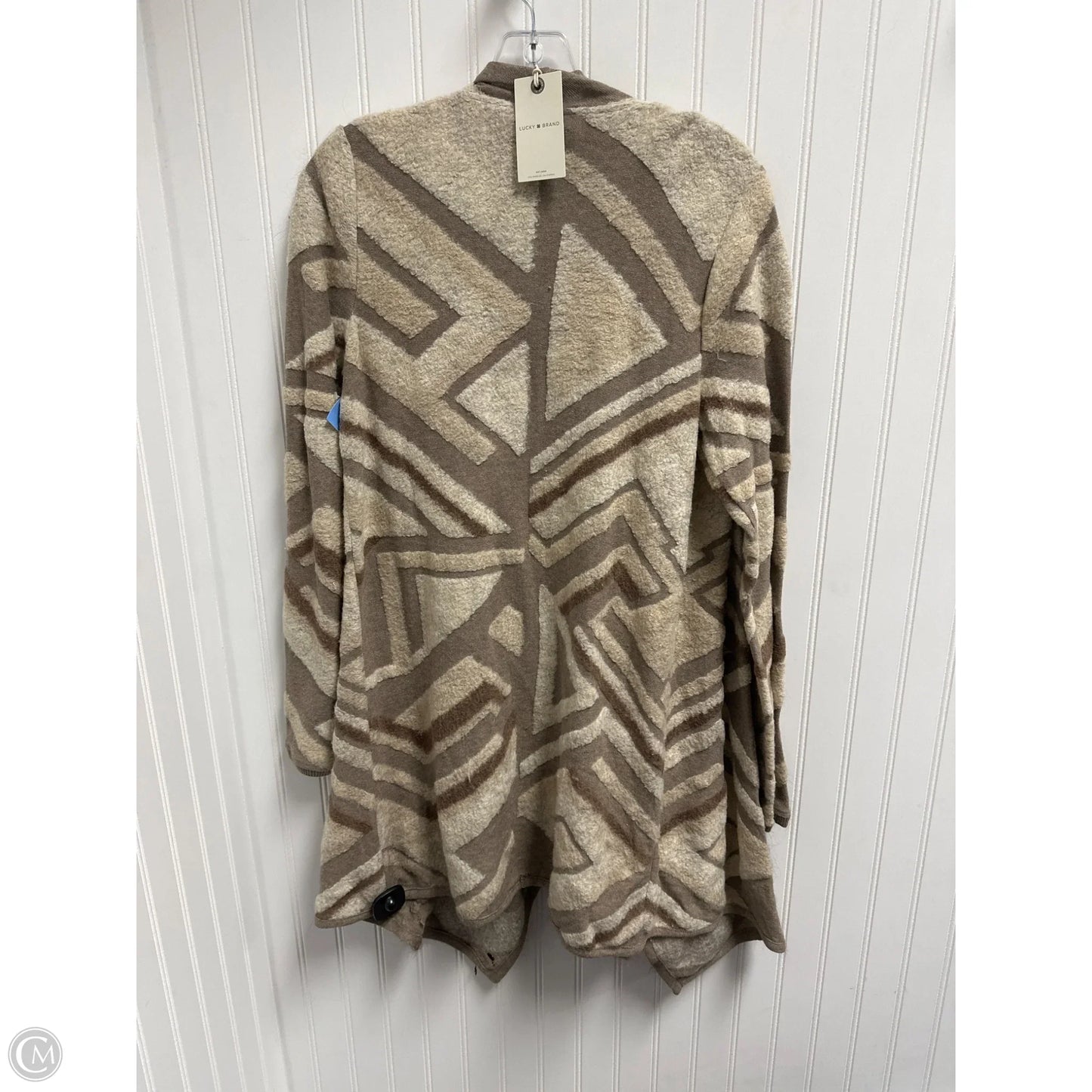 Sweater Cardigan By Lucky Brand In Brown & Cream, Size: M
