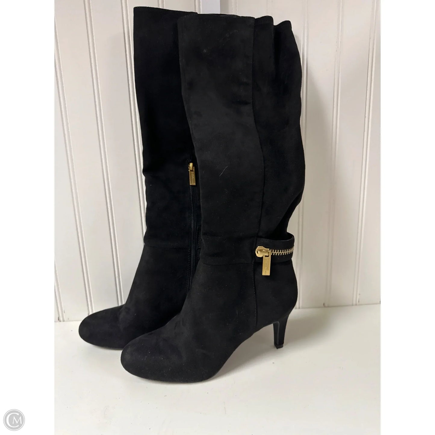 Boots Knee Heels By Bcbgeneration In Black & Gold, Size: 7.5