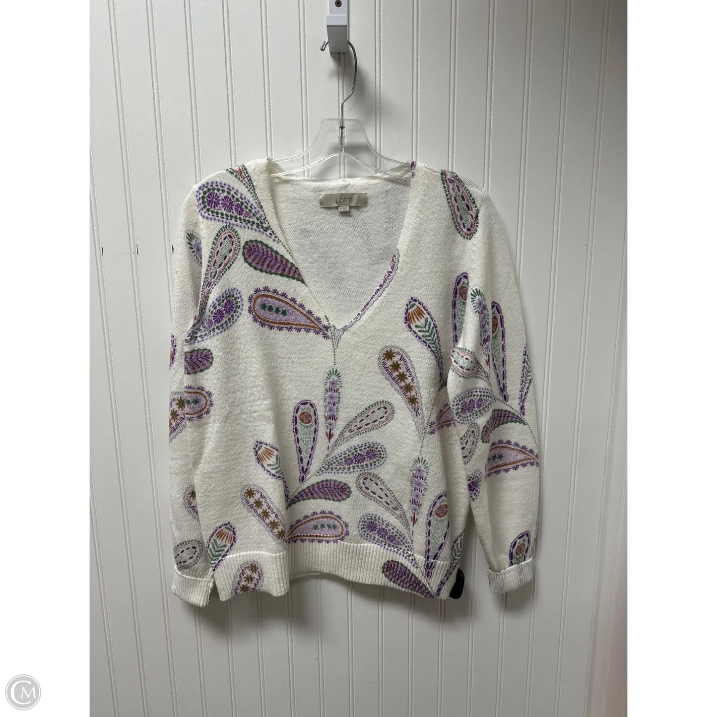 Sweater By Loft In Purple & White, Size: M