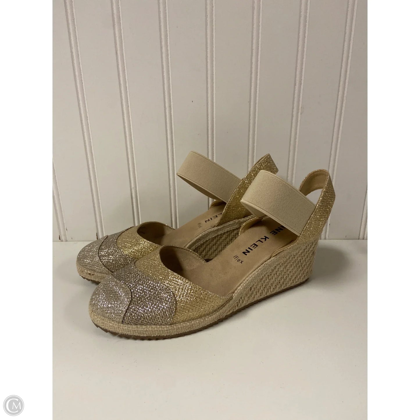 Shoes Heels Wedge By Anne Klein In Gold & Silver, Size: 6.5