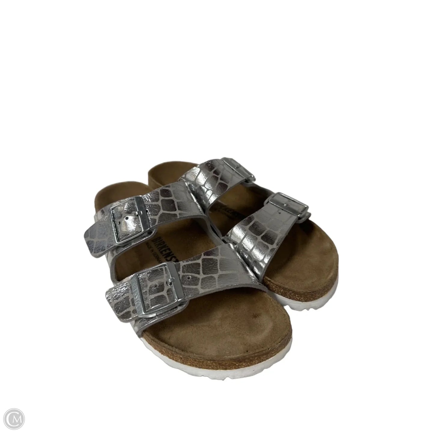 Sandals Flats By Birkenstock In Silver, Size: 8.5