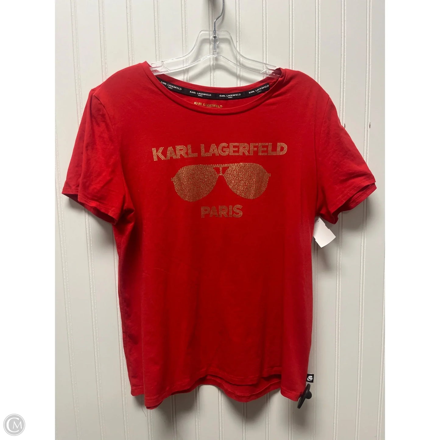 Top Short Sleeve Designer By Karl Lagerfeld In Red, Size: L