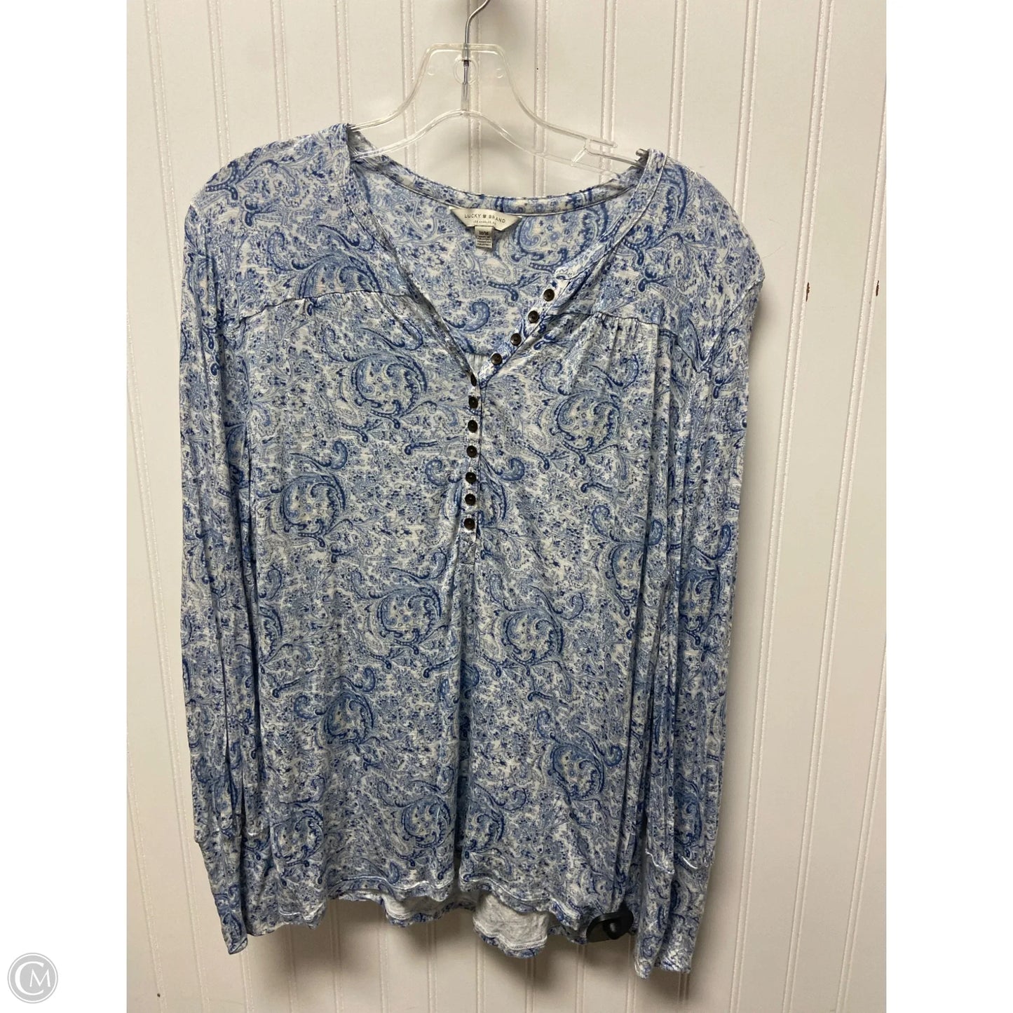 Top Long Sleeve By Lucky Brand In Blue & White, Size: M