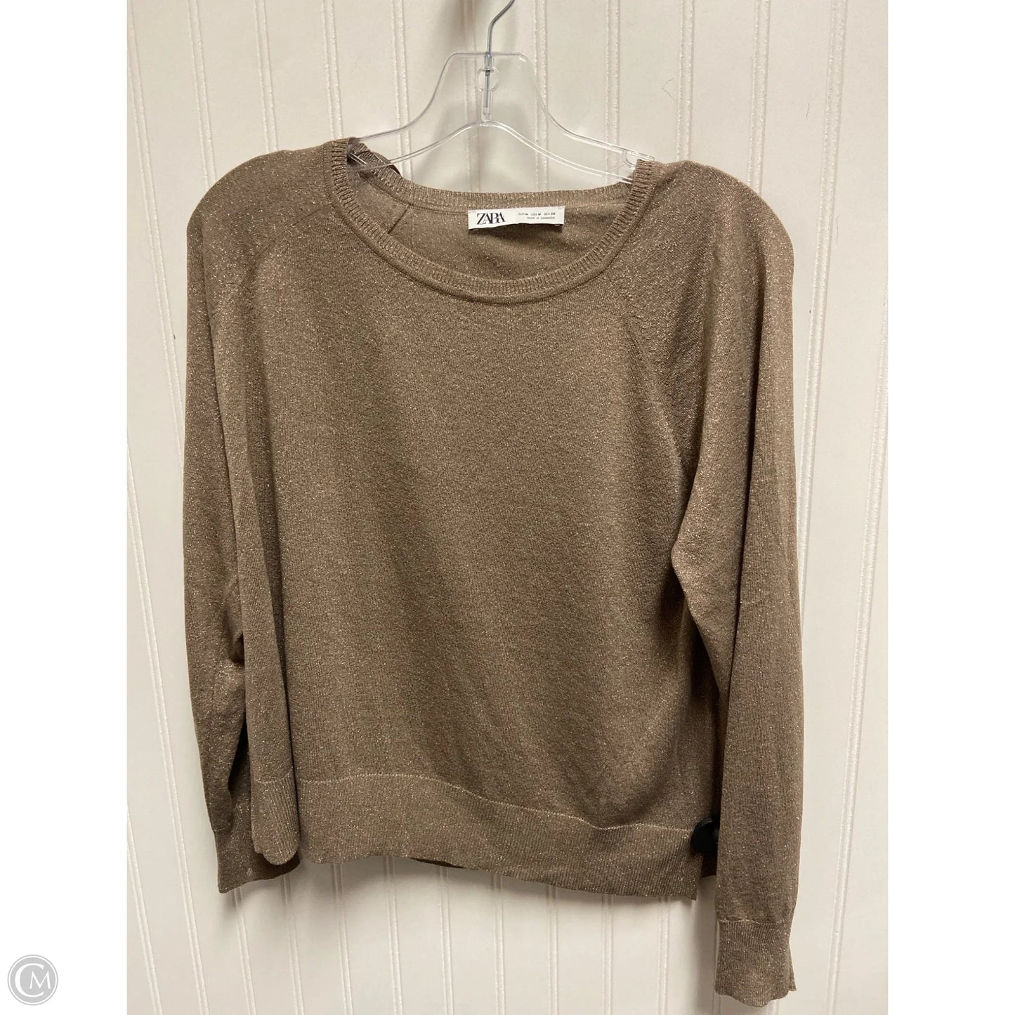 Top Long Sleeve By Zara In Taupe, Size: M