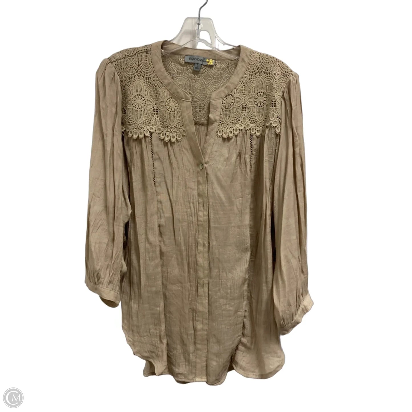 Top Long Sleeve By Figuero & Flower In Taupe, Size: L
