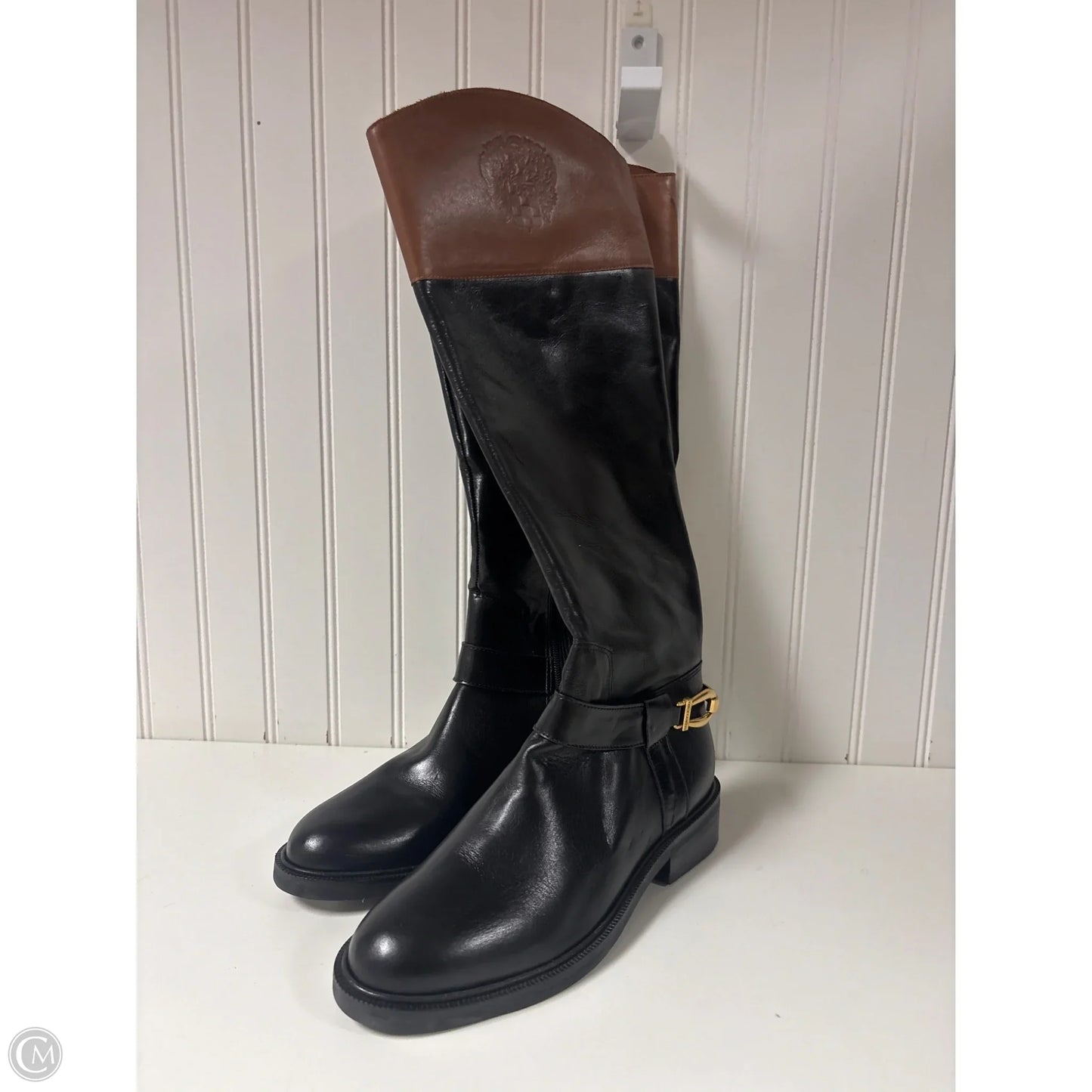 Boots Knee Heels By Vince Camuto In Black & Brown, Size: 7.5