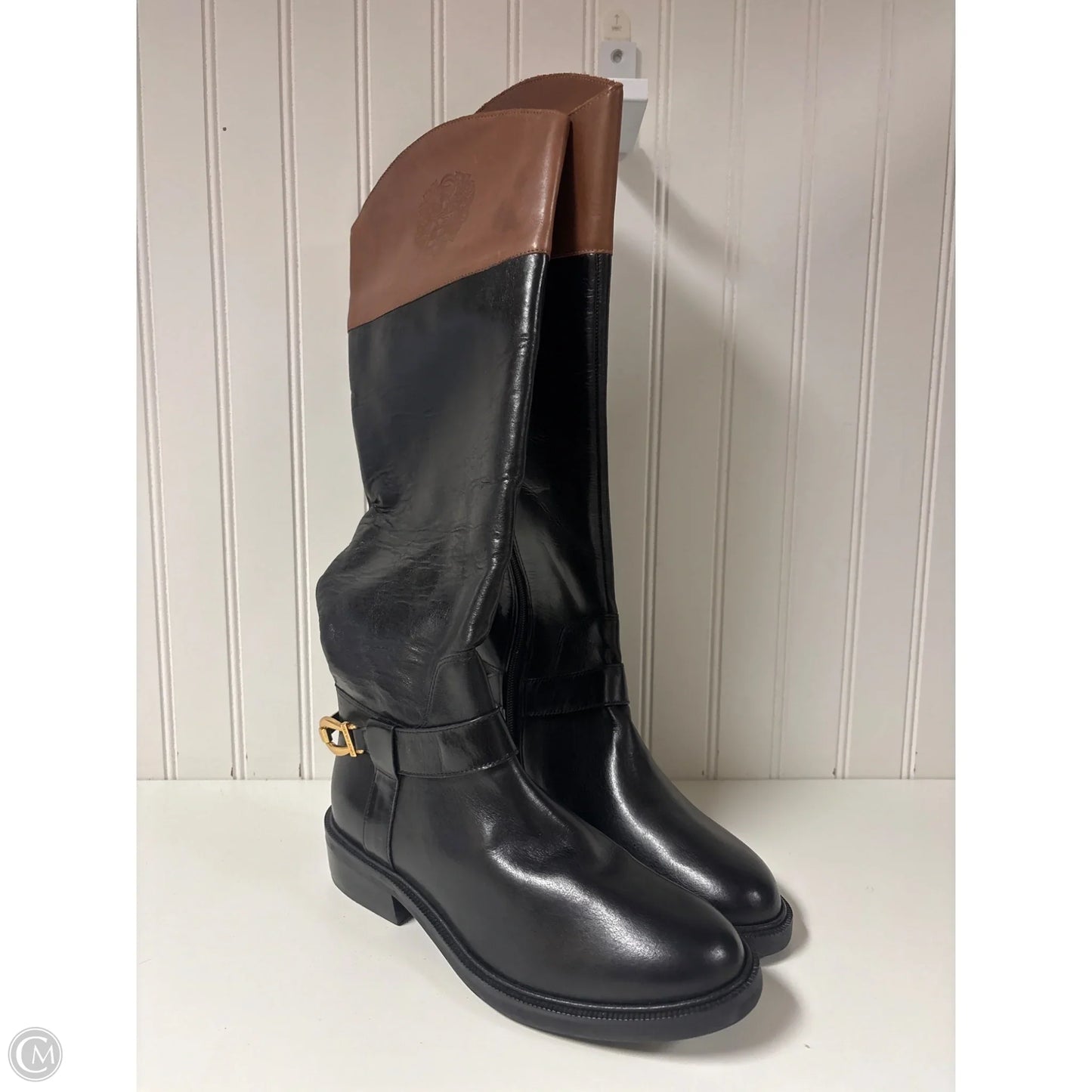 Boots Knee Heels By Vince Camuto In Black & Brown, Size: 7.5
