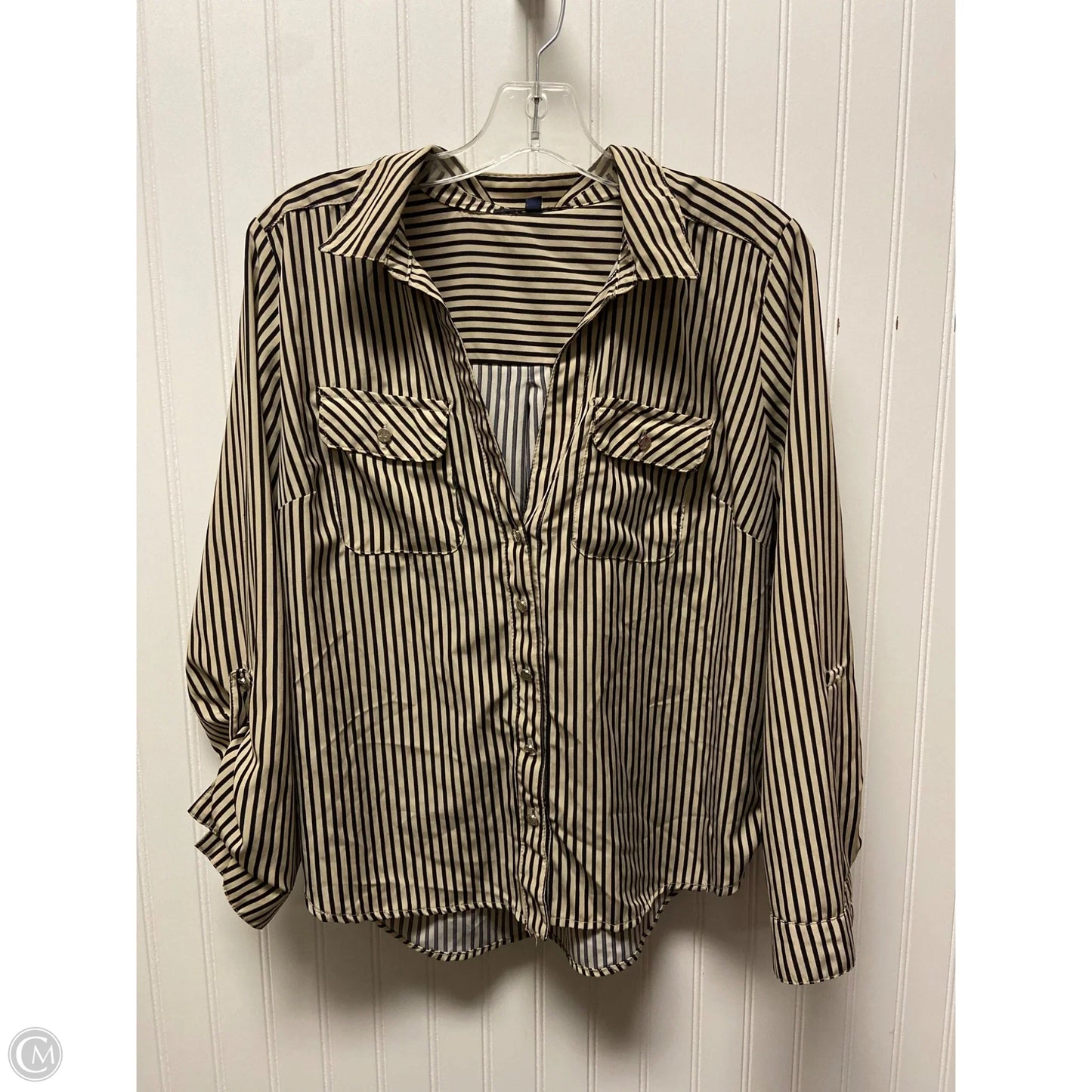 Top Long Sleeve By Adrienne Vittadini In Striped Pattern, Size: M