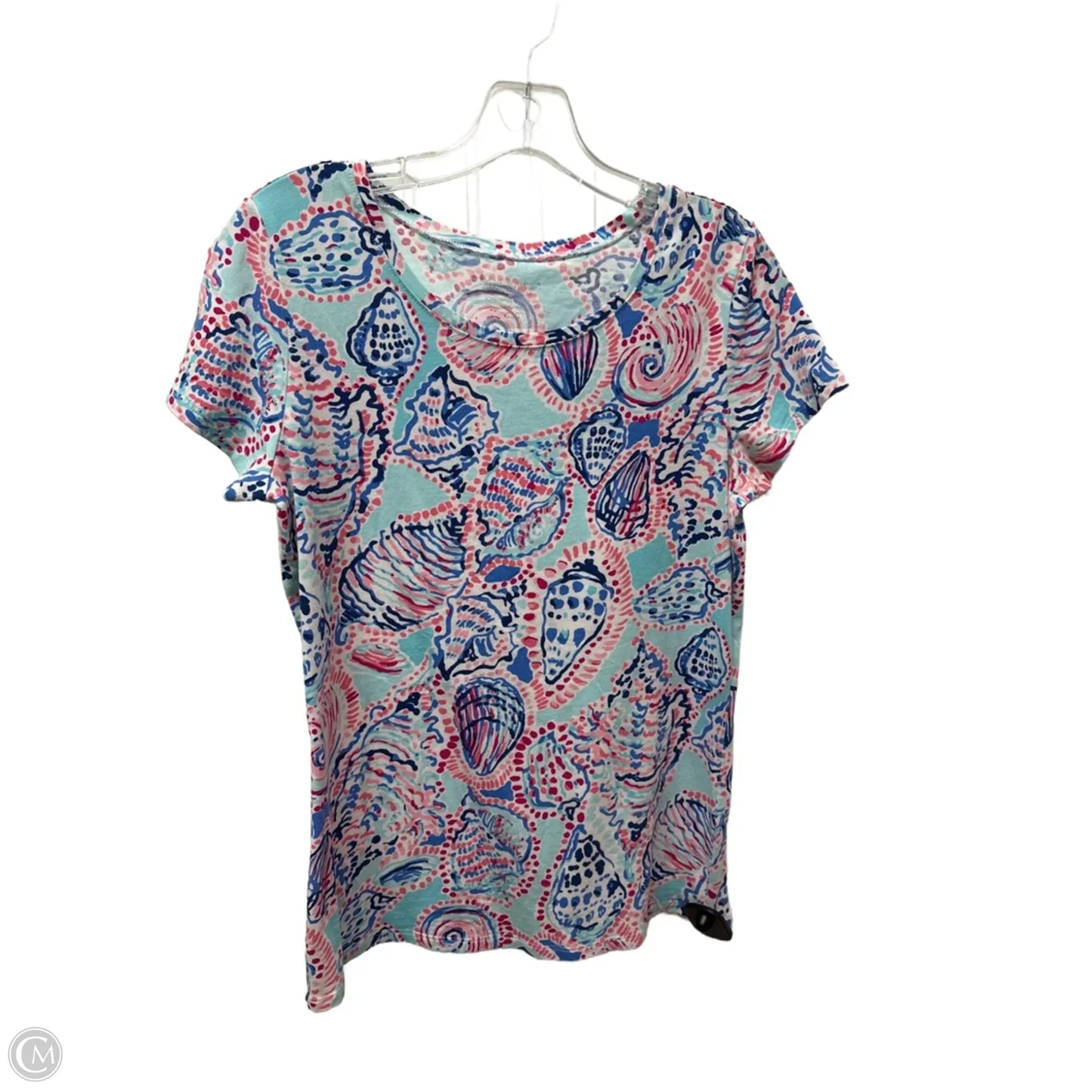 Top Short Sleeve Designer By Lilly Pulitzer In Blue & Pink, Size: M