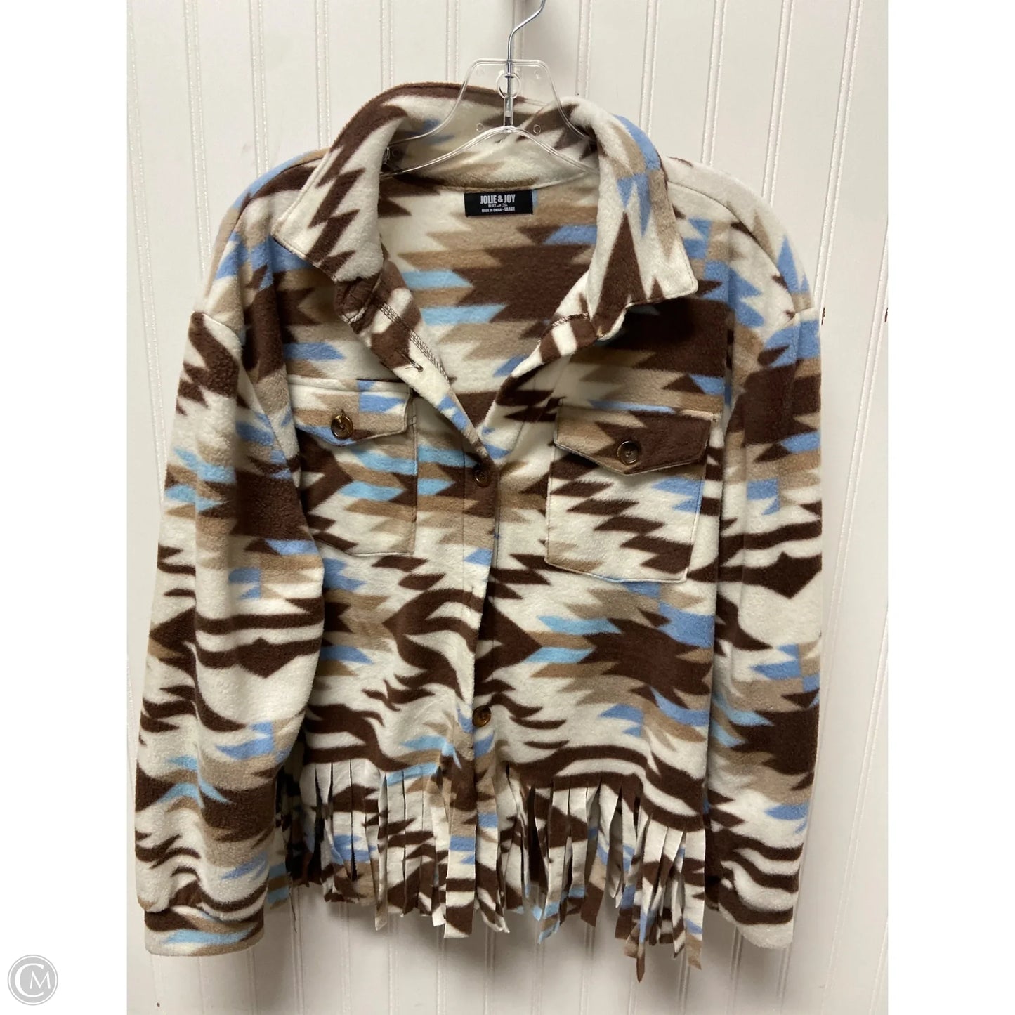 Jacket Fleece By Jolie & Joy In Brown & White, Size: L