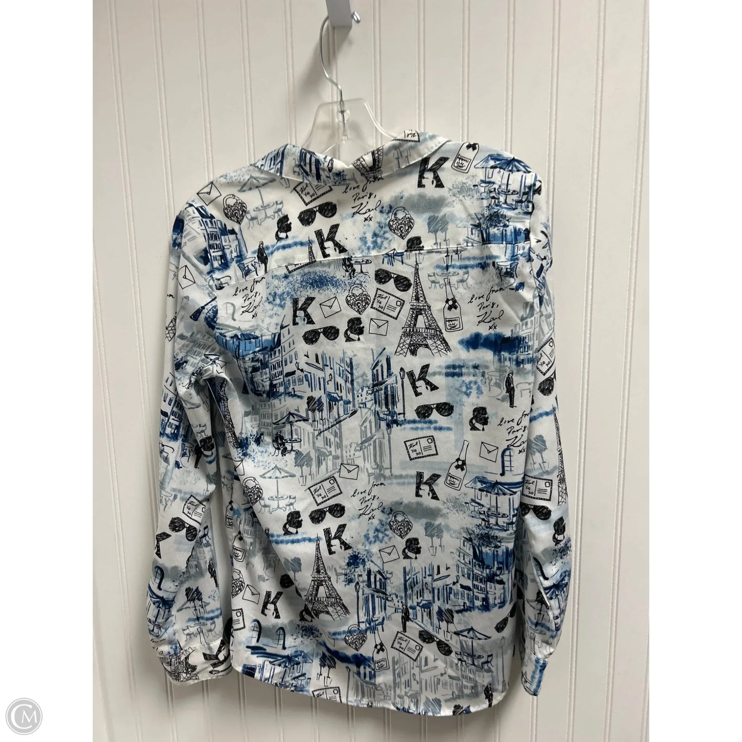 Top Long Sleeve Designer By Karl Lagerfeld In Black & White, Size: M