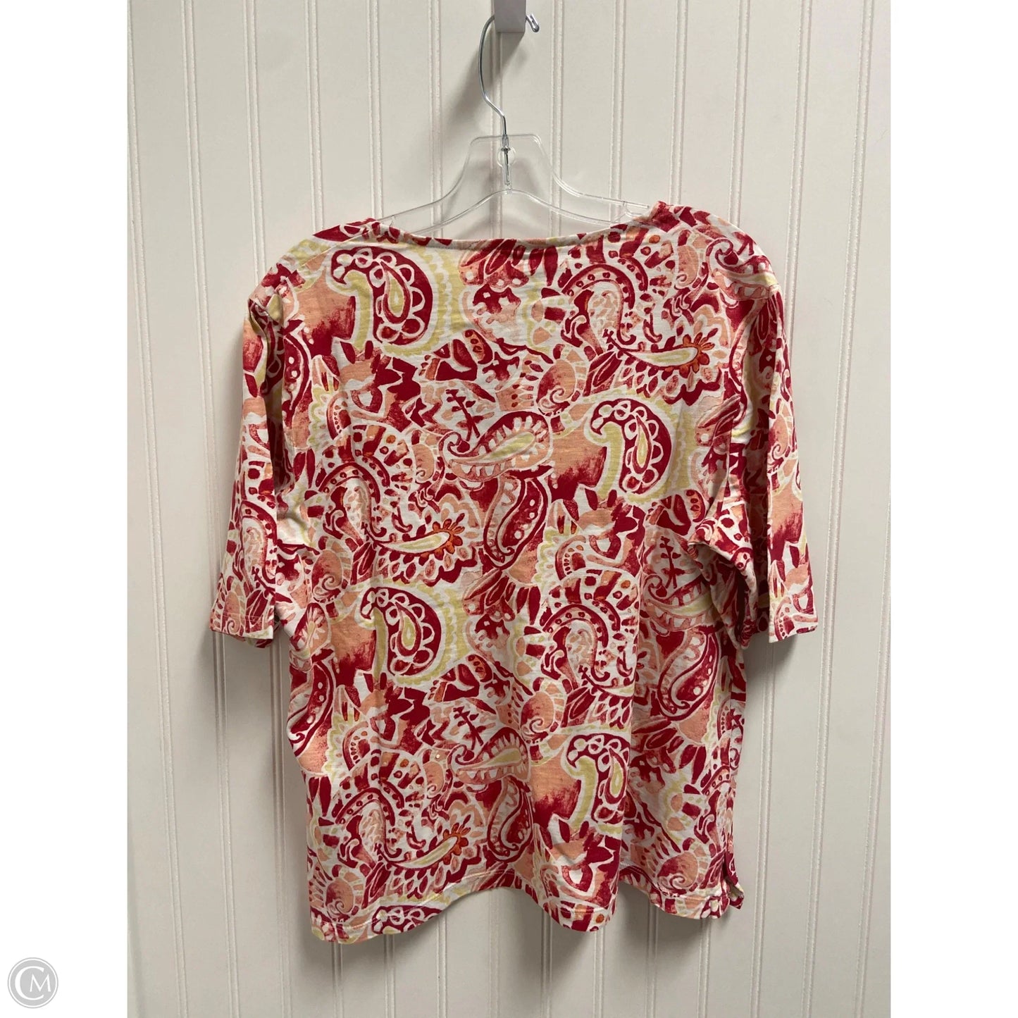 Top Short Sleeve Basic By Chicos In Pink & Yellow, Size: L