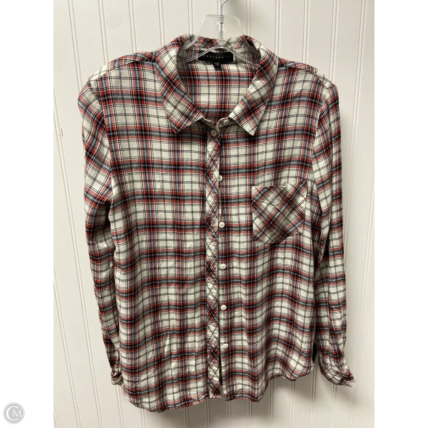 Top Long Sleeve By Sanctuary In Plaid Pattern, Size: S